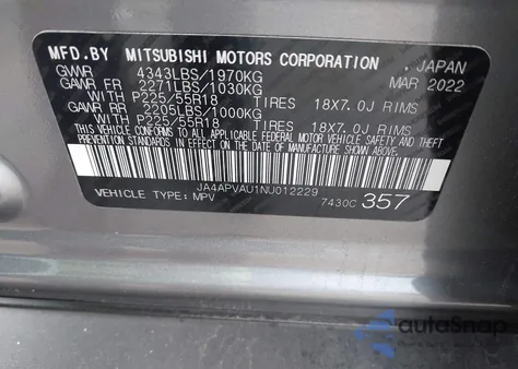 2022 Mitsubishi Outlander Sport 2.0 Se 2Wd/2.0 Se Special Edition 2Wd из США, поврежденный, VIN JA4APVAU1NU012229